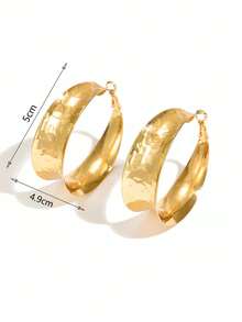 1 par de pendientes de aro minimalistas y elegantes con diseño geométrico único y textura suave, adecuados para uso diario de mujeres - Textura dorada - Ver 5