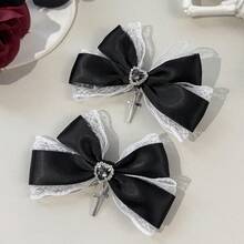 2pcs Gothic Style Lace Ribbon Dark Color Heart Cross Hair Accessories, Suitable For Holiday Outfits And Daily Wear For Gothic Enthusiasts,Clips For Hair,Claw Clips - Black - View 5