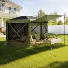 VEVOR Pop Up Gazebo Screen Tent, 3.6 X 3.6 M Large 6-Sided Camping Canopy Tent With Removable Top & Carry Bag, Quick-Set & Bite-Proof, Screen House Sun Shelter For 8-10 Persons Backyard Patio, Green - Star Canopy 12x12FT Army Green - 查看 1