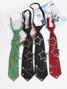 1 pieza Bufanda de unicolor con cadena de strass con diseño de estrella para mujer, de diseño exclusivo y versátil para la escuela, la calle y el uso diario - Multicolor - Ver 7