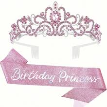 1 Set: "Birthday Princess" Scallion Pink Fabric Birthday Princess, Birthday Girl Set, Suitable For All Birthday Party Occasions - View 8