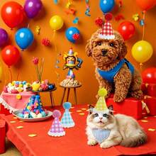 Cute Mini Pom‑Pom Party Hats, Assorted Polka Dot Star Small Cone Caps For Birthday Decor  Photo Booth Props - Multicolor - View 4