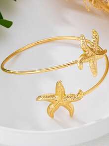 1 buah Gelang Lengan Minimalis Dua Lapis Warna Emas Halus untuk Wanita, Gelang Bangle 2 Tingkat yang Dapat Diatur untuk Pantai, Liburan, Pesta, Hadiah, Pasangan Serasi, Aksesori Gaya Y2K - Pemotongan ban lengan dua lapis - View 2