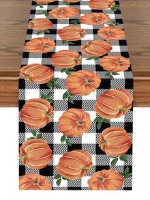 1pc 35*180cm Thanksgiving Table Runner, Featuring Pumpkin & Leaf Pattern Paired With Black & White Plaid, Suitable For Thanksgiving Decor, Autumn Decor, Kitchen, Tabletop, Home Decor, And Holiday Gatherings - Multicolor - View 6