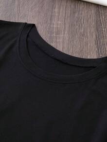Women's Casual Short Sleeve T-Shirt - Happy  Face Print And Inspirational Lettering, Comfortable Crew Neck, Versatile All-Season Top, Loose Fit, Breathable Fashion T-Shirt, Printed T-Shirt, A Must-Have For Fashion Enthusiasts. ZOIH - 黑色 - 查看 6