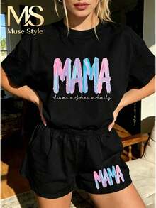 Muse Style New 2026 Summer Women's Casual Sports Street Style Retro College Round Neck Short Sleeve T-Shirt, With Mama Print, - T恤 - 查看 5