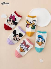 Disney 5雙迪士尼系列襪子，印有米老鼠、米妮、唐老鴨、黛絲鴨圖案，可愛有趣的卡通襪，適合兒童、運動、四季穿著，歐美尺寸，舒適、透氣、耐穿、色彩繽紛，適合日常穿著，優質面料，不悶腳 - 彩色 - 查看 4