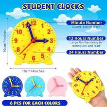 1pc. Learning Clock - Blue, Pink, Yellow Clock Model Set With 3 Connected Hands For Time Recognition, Hour, Minute, Second Cognition Learning Aid, Colorful Clock Time Teaching Tool. Back To School. School Season. Teaching Tool (Hand Colors Random) - Multicolor - View 3