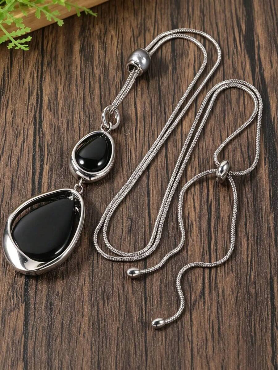 Eterna Glow 1 chiếc mặt dây chuyền đá nhân tạo màu đen hình học thời trang dành cho nữ. - vòng cổ - Xem 1