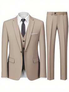 Men's 2-Piece Suit, Includes Jacket And Trousers, Elegant Formal Attire, Ideal For Parties, Meetings And Weddings - 卡其色 - 查看 2