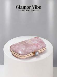 Glamor Vibe 女士派对手拿包，粉色大理石纹硬壳晚宴手拿包（图案随机），必备婚礼配饰，情人节礼物，适合婚礼、度假、毕业典礼、正式场合，也可作为日常时尚配饰，百搭风格 - 粉色 - 查看 7
