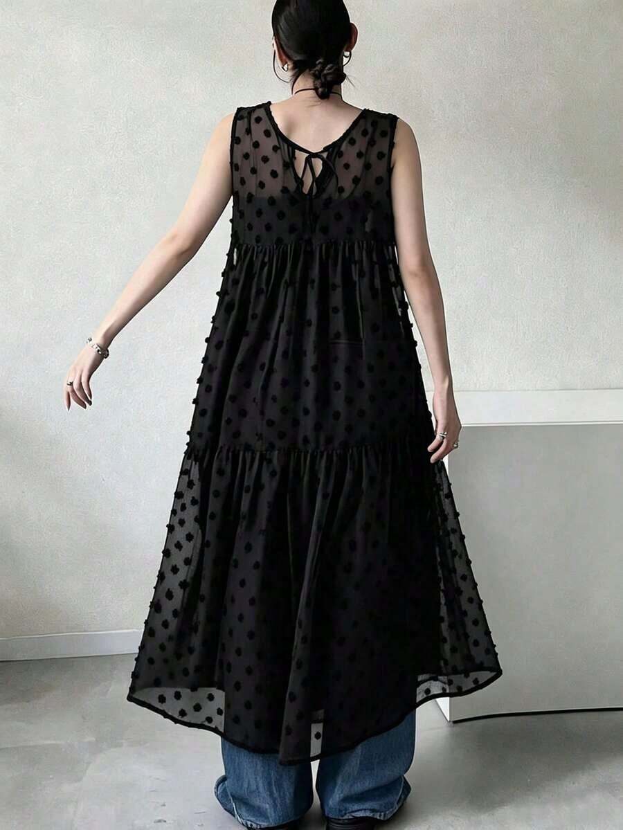 Vestido sin mangas con espalda descubierta y lunares de mujer - Negro - Ver 1