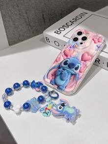 Disney Has Authorized, Phone Case - Chain Set, The Stitch Lilo & Stitch 3D Phone Case Plus A Silicone 3D Stitch Bracelet With Metallic Ring Removable Bracelet, Stitch And Angel Pattern, Compatible With Iphone17/16/15/14/13/12/11/XS/XR/X Plus Pro Max, A Stylish Cartoon Phone Case, The Perfect Gift Choice, Phone Protection, Durable Phone Cover, Great Gift For Friends And Family. - 白色 - 查看 5