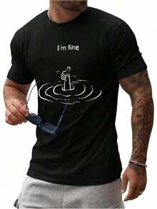 Men's Graphic Crew Neck T-Shirts, Summer And Autumn, Short Sleeve, Basic T-Shirts, Blouses, Funny Graphic T-Shirts For Men And Women, Casual Loose Crew Neck T-Shirts - 黑色 - 查看 6