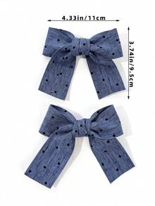 2pcs Women's Solid Color Denim Cute Bow Hair Clips, Suitable For Daily Wear,Hair Barrettes - Dark Blue Polka Dots - View 6