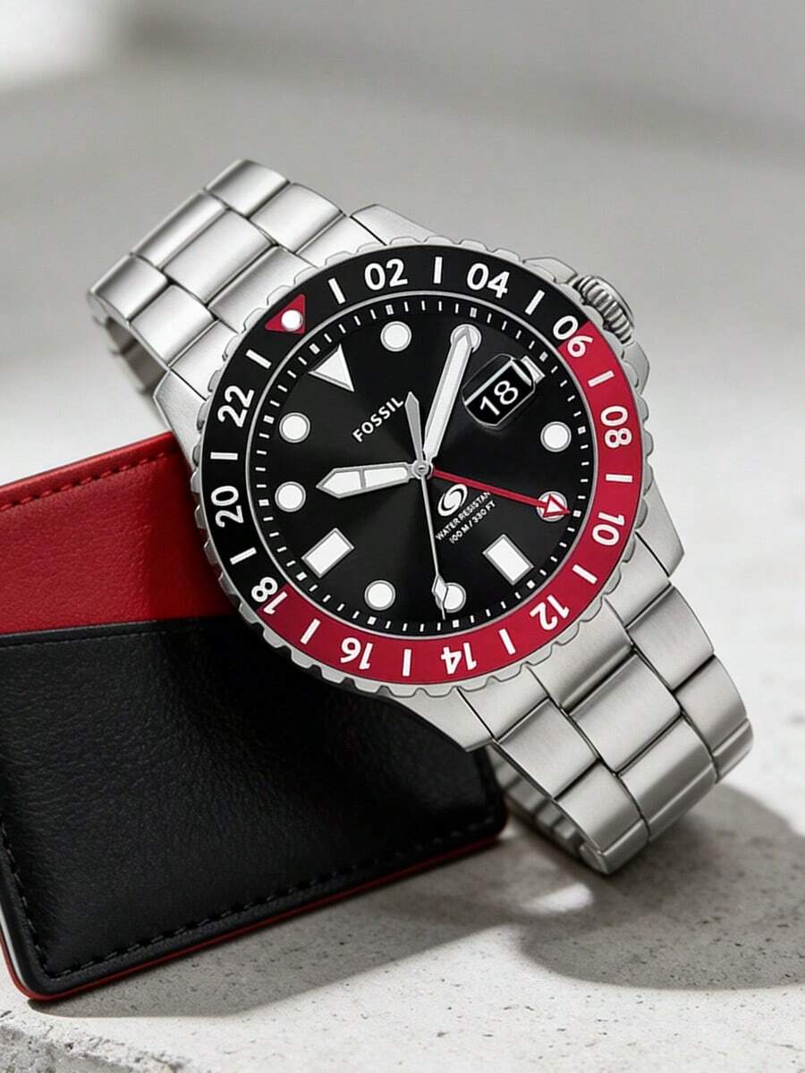 Fossil FS6092 男士時尚商務雙時區石英手錶 - 黑色 - 查看 1
