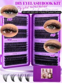 640/544 peças Cílios Postiços de Estilo Natural, Conjunto Misto 10D+20D+30D+40D+50D+60D+80D+100D+120D, Preto Intenso, Adequado para Iniciantes, Livro de Cílios de Grande Capacidade, Sintético Cartoon/Clássico/Natural Fino Cílios Falsos, Duradouro e de Longa Duração, Adequado para Uso Diário, Festa, Casamento, Dia das Mães, Maquiagem de Festival de Música, Cílios Individuais em Cluster - Roxo - Visão 4