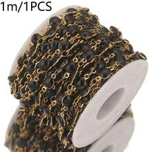 Dây chuyền hạt cườm bằng thép không gỉ 304 mạ vàng 18K, màu vàng sáng bóng, tráng men cát, dài 1m, dùng để tự làm vòng tay, dây chuyền, phụ kiện trang sức. - xích - Xem 9