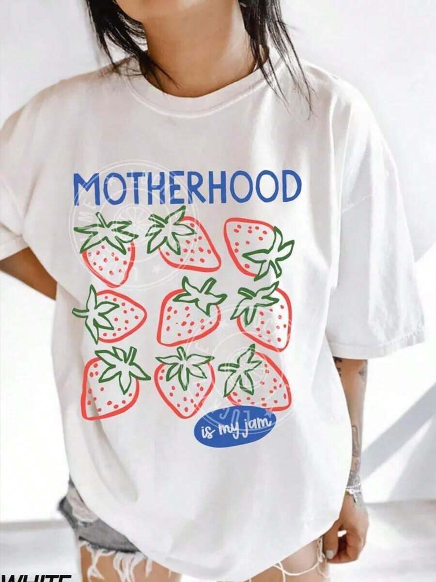 Women's T-Shirt With Tropical Fruit And Strawberry Print, Featuring A Strawberry Design And Strawberry Lifestyle: Casual Short-Sleeved Summer T-Shirt With A Round Neck, Soft And Breathable, White Strawberry Design, Loose And Comfortable For Everyday Wear, Machine Washable, Suitable For The Beach And Strawberry-Themed Clothing - Offers Fun Clothing For Strawberry Lovers - 白色 10 - 查看 1