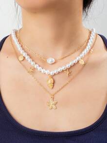 3pcs/Set Layered Seashell Pendant Necklace, Jewelry For Teenagers - Style 1 - View 3