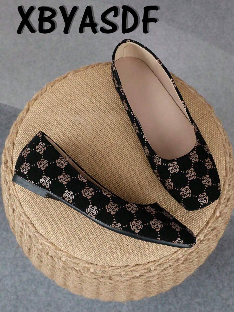 XBYASDF 2026 Nuevos Zapatos Planos de Punta Cuadrada para Mujer, Zapatos de Ballet Slip-On con Patrón Vintage de Rosa Caqui, Zapatos de Oficina Cómodos y Elegantes - Caqui - Ver 1