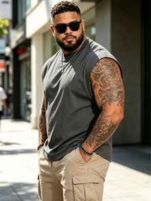 Plus Size Men's T-Shirt, Summer Casual Loose Fit Crew Neck Top For Men, Versatile, Slim Fit, Refreshing And Energetic Sports - Dark Grey - View 4