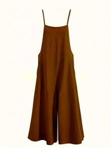 Solid Color Jumpsuit - Dark Red-a - View 2