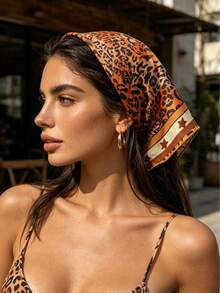 1pc Leopard Print Star Pattern Lightweight Triangular Headscarf, Fashion Headwrap For Women, Suitable For Daily Wear, Outdoor Photography, Beach, Vacation, Versatile Accessory Vacay Bandanas - Multicolor - View 9