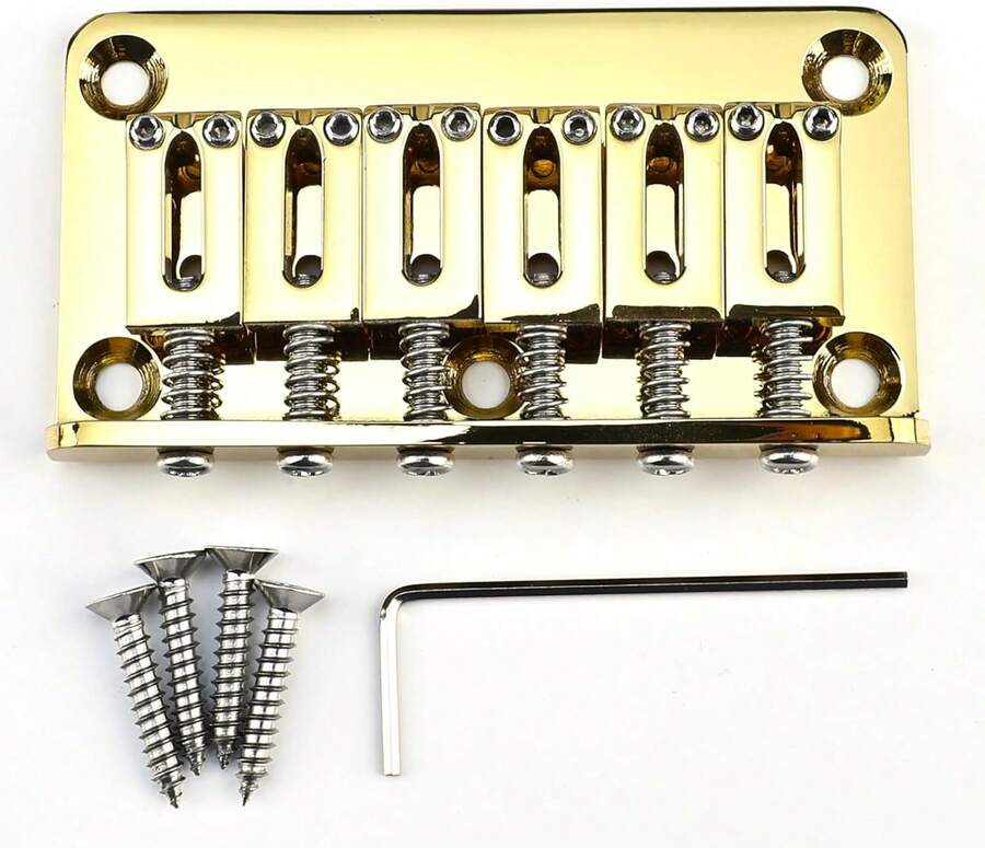 OVSAL 10.5mm 6 String Fixed Bridge Zinc Alloy Saddle Steel Baseplate Electric Guitar Hardtail Bridge Compatible With Fender Telecaster Tele Strat ST Electric Guitar Replacement Parts(Gold) - MàuC - Xem 1