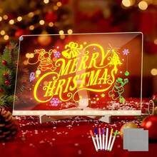 Pizarra LED que cambia de color, pizarra acrílica de 30 x 20 cm, bloc de notas Arts Doodle con bolígrafo de 7 colores y trapo, bloc de notas luminoso para escritorio con soporte, ideal como regalo para niños, colegio, hogar, cafetería u oficina. - 1 - Ver 2