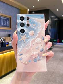 1 peça Capa protetora de telemóvel à moda em material TPU puro Android, rosa, com borda reta, padrão de praia & oceano, à prova de choques, compatível com Samsung, Poco e outros modelos, escolha ideal para entusiastas da moda com design minimalista e elegante - Rosa - Ver 6