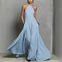 Women's Summer Dress 2026, Sexy, Minimalist, Halter Neck, Backless, Fitted, For Beach Vacation - 藍色 - 查看 3