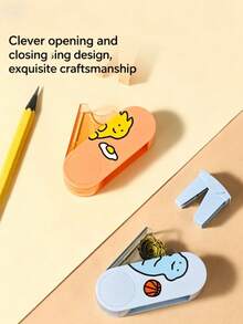 1pc Macaron Color Mini Dinosaur Dual-Hole Pencil Sharpener, Made Of Thickened ABS Material, Cute Dinosaur Print Design, Dual-Hole Blade Compatible With Regular And Thick Pencils, Smooth Sharpening With Alloy Steel Blade, Rotating Sealed Cover To Prevent Shavings Leakage, Compact And Portable For Easy Storage - Multiple Styles - View 6