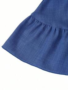 Vestido mini de mujer de unicolor con volantes y hombros descubiertos con diseño calado - Azul - Ver 8