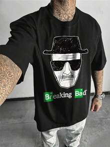 Men's Elegant Heavyweight Cotton T-Shirt, 220gsm Cotton Heisenberg Drawing T-Shirt, A Perfect Gift For Fans, For Casual Wear, Suitable For Men. - 黑色 - 查看 10
