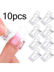 10 pezzi Clip per estensione unghie, Morsetti di fissaggio per unghie, Clip di posizionamento antiscivolo, Aiutano nella modellatura e nel posizionamento, Riutilizzabili, Adatti per principianti e professionisti, Strumento essenziale per l'estensione delle unghie per manicure in gel, Accessorio per estensione unghie per salone domestico (Set da 10/5/1 pezzi) - Clip per unghie in plastica trasparente - Supporti per unghie per manicure - Forniture per estensioni di smalto gel per tecnici delle unghie - Multicolore - Visualizzare 1