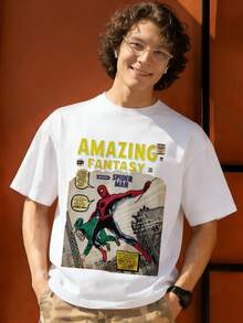 Amazing Fantasy Spider Man Comic Cover Graphic T Shirt 100 Percent Cotton Men's T Shirts MARVEL  Marvel Universe  Superhero Summer Outfits Men Mens Clothing Mens Tops Streetwear Mens Gift Ideas Innerwear Or Outfits,Mens Fashion - White - View 1