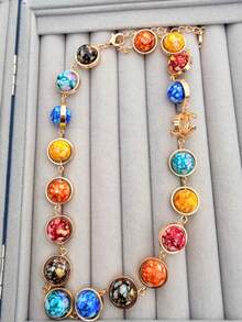 1pc Fashionable New Colorful Beaded Necklace, Exaggerated Design Suitable For Daily Wear And Gatherings - Colorful - View 5