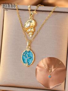 Hihho 2pcs/Set Lovely Seashell & Mermaid Tail Necklace, Vacation Vibe Accessory, Suitable For Commute, Vacation, Summer Outing - Clavicle Chain - View 2