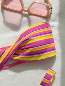 Nouveau maillot de bain à la mode et sexy pour femmes, imprimé à pois, avec bretelles amovibles. Parfait pour la plage, les fêtes et les vacances d'été - Jaune violet - Voir 7