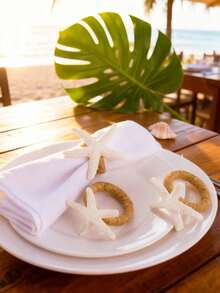 4pcs/Set Starfish Decor Napkin Ring,Ideal For Outdoor, Themed And Holiday Table Decor-Handwoven Linen Napkin Rings With Floral Design - Natural Jute Material For Nautical Theme Table Decor, Perfect For Parties, Weddings, Birthdays - View 4
