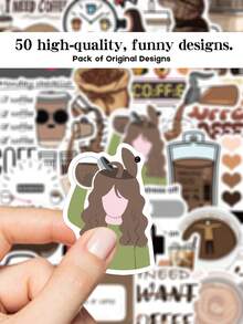 YWWBLD 50 piezas Pegatinas de amante del café, pegatinas decorativas de café para portátil, maleta, scrapbook, decoración DIY - Adicto al café - Ver 6