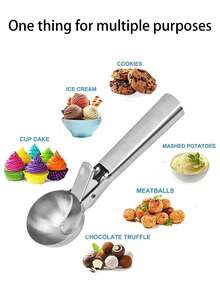 1 Peça Colher de Sorvete de Aço Inoxidável de Uso Duplo, Colher de Sorvete Multifuncional, Com Gatilho e Cabo Confortável, Pode Ser Limpa na Máquina de Lavar Louça, Adequada para Sorvete, Iogurte Congelado, Sundae, Frutas, Bolo, Bolinhos de Arroz e Carne, Utensílios de Cozinha - Multicolorido - Visão 9