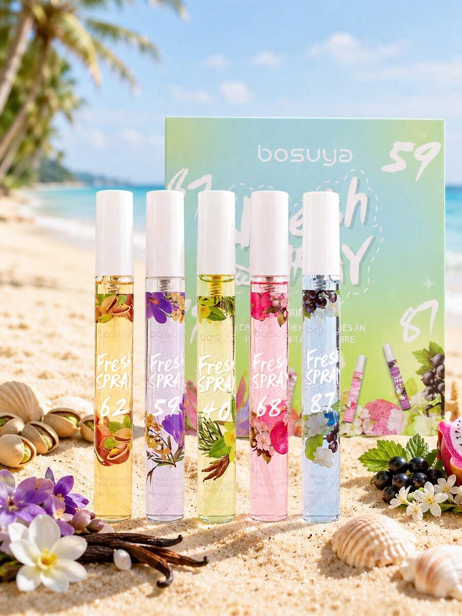 1/ 5PCS Brazilian Fragrance Spray Mist, Limit Edition Portable Multi-Layered Heightened State Of Bliss Spray With Long Lasting Natural Fresh Charming Essentials, Releasing Elegant Janeiro Vanilla Coconut Floral Fruity Citrus Wood Aquatic - Multicolor - View 1