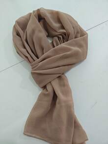 1pc Plus Size Women's New Headscarf Scarf, Long Solid Color Casual Soft Scarf - Khaki - View 5