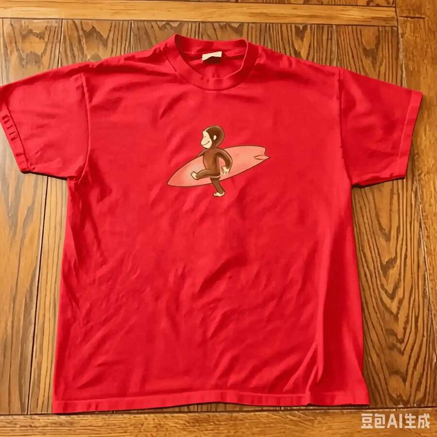 2026 Summer New Arrival [100% Cotton][Graphic Tee] Surfing Graphic T-Shirt – Tee, Cute Cartoon Monkey Shirt, Unisex Casual Streetwear Top,T-Shirt - 紅色 - 查看 1