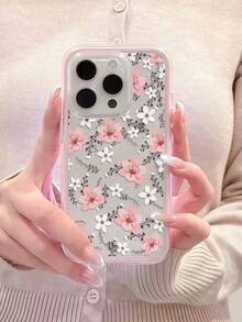1pc Pink Floral Pattern Dual-Color Shockproof Phone Case, TPU Material, Suitable As Holiday Gift, Compatible With Apple IPhone 11 12 13 14 15 16 Pro/Pro Max, 14 15 16 Plus/17, Unisex - Multicolor - View 4