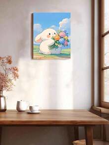 Pintura por números DIY de 16x20 pulgadas con conejo lindo y flores coloridas, artesanía para decoración del hogar y regalo festivo - Conjuntos - Ver 3