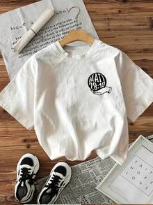 Short-Sleeved T-Shirt With Round Neck, % Cotton [Double-Sided Print], Vintage Style With Earth Hand Go Make Letter Print, Suitable For All Seasons, Can Be Used As A Base Layer In Spring And Autumn Or Alone In Summer, Unisex Style, Modern Heavy Cotton Cityboy Style Top. - 杏色 - 查看 10