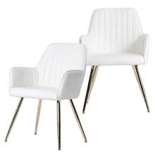 Dining Chair Set Of 2 – Modern Fabric Chair With Armrests And Gold-Plated Metal Legs. Luxurious Dining Room Furniture For Living Room, Kitchen & Reception Room - 米色 - 查看 11